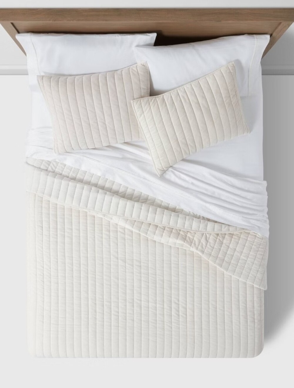 Threshold Velvet Channel Stitched King Quilted Bedspread In Cream - Like New